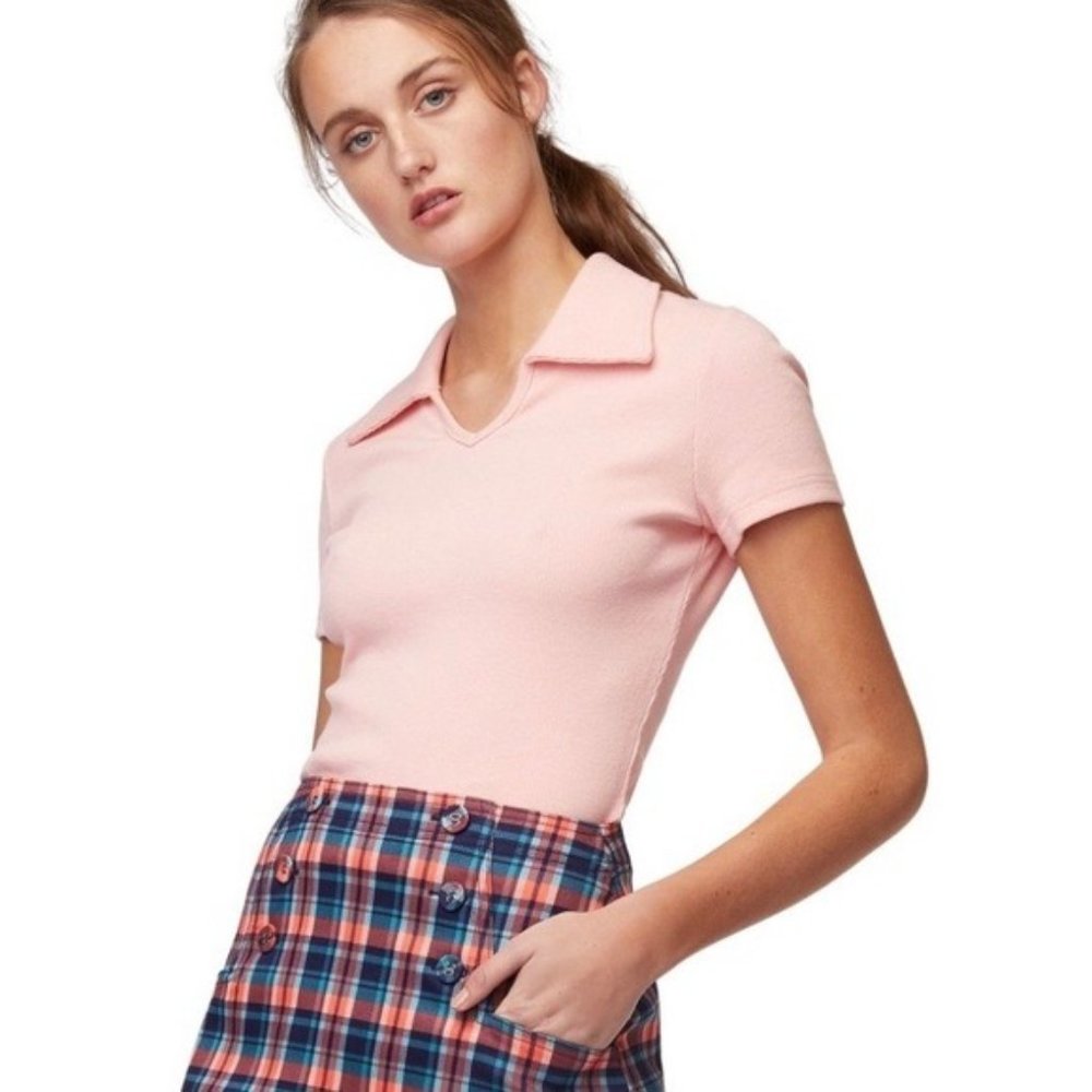 NWT Dangerfield Revival Pink V-Neck Collared Top (AU 12)
